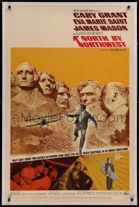 6y0201 NORTH BY NORTHWEST linen 1sh R1966 Cary Grant w/cropduster & Mt. Rushmore, Hitchcock shown!