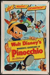 6y0214 PINOCCHIO linen 1sh R1954 Disney classic cartoon about a wooden boy who wants to be real!