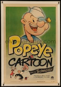 6y0217 POPEYE CARTOON linen 1sh 1950 he's c/u & beating up Bluto while Olive Oyl watches, ultra rare!