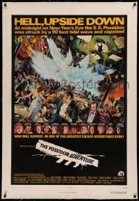 6y0218 POSEIDON ADVENTURE linen int'l 1sh 1972 art of Gene Hackman & cast escaping by Mort Kunstler!
