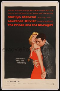 6y0219 PRINCE & THE SHOWGIRL linen 1sh 1957 Laurence Olivier nuzzles sexy Marilyn Monroe's shoulder!
