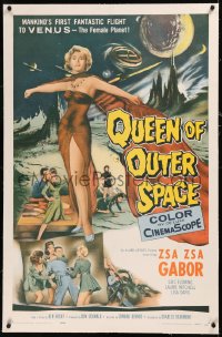 6y0227 QUEEN OF OUTER SPACE linen 1sh 1958 Zsa Zsa Gabor on Venus, by Ben Hecht & Charles Beaumont!