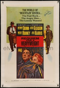 6y0233 REQUIEM FOR A HEAVYWEIGHT signed linen 1sh 1962 by Mickey Rooney, art with Quinn & Gleason!