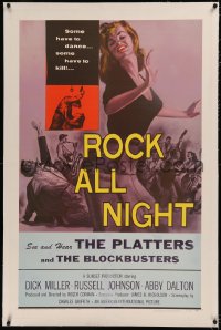 6y0238 ROCK ALL NIGHT linen 1sh 1957 rock & roll, some have to dance... some have to kill, sexy art!