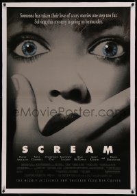 6y0244 SCREAM linen 1sh 1996 directed by Wes Craven, someone has taken scary movies too far!