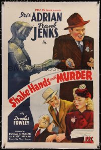 6y0248 SHAKE HANDS WITH MURDER linen 1sh 1944 stone litho of Iris Adrian & Frank Jenks with armor!