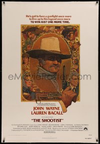6y0250 SHOOTIST linen 1sh 1976 best Richard Amsel artwork of aging gunfighter John Wayne & cast!
