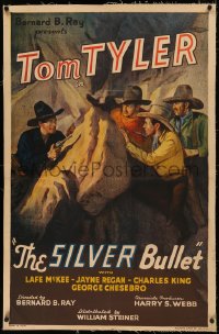 6y0253 SILVER BULLET linen 1sh 1935 Tom Tyler and villains Chesebro, Whitaker & Meehan ultra rare!