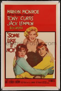 6y0257 SOME LIKE IT HOT linen 1sh 1959 sexy Marilyn Monroe with Tony Curtis & Jack Lemmon in drag!