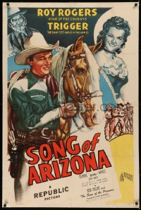 6y0259 SONG OF ARIZONA linen 1sh 1946 Roy Rogers & Trigger, pretty Dale Evans & wacky Gabby Hayes!