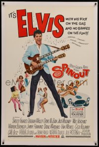 6y0263 SPINOUT linen 1sh 1966 Elvis with double-necked guitar, foot on the gas & no brakes on fun!
