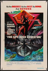 6y0264 SPY WHO LOVED ME linen 1sh 1977 great art of Roger Moore as James Bond by Bob Peak!