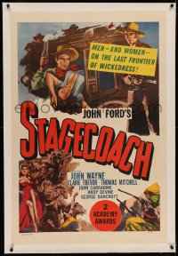 6y0266 STAGECOACH linen 1sh R1948 John Wayne shown, the classic movie that made him a huge star!