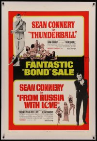 6y0290 THUNDERBALL/FROM RUSSIA WITH LOVE linen 1sh 1968 Bond sale of two of Sean Connery's best 007!