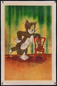 6y0293 TOM & JERRY linen 1sh 1950s great full-color image with the cat & mouse posing by chair!