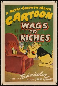6y0309 WAGS TO RICHES linen 1sh 1948 Tex Avery, art of Spike offering Droopy a cigar, ultra rare!