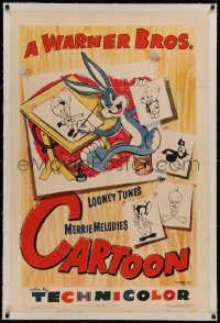 6y0313 WARNER BROS CARTOON linen 1sh 1948 great art of Bugs Bunny at drawing board with other toons!