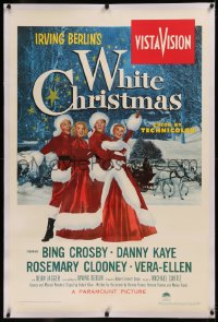 6y0321 WHITE CHRISTMAS linen white title 1sh 1954 Bing Crosby, Danny Kaye, Clooney, Vera-Ellen!