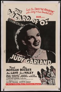 6y0328 WIZARD OF OZ linen 1sh R1958 great image of Judy Garland from the movie & c/u from 1958!