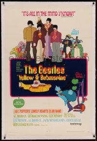 6y0331 YELLOW SUBMARINE linen 1sh 1968 art of Beatles John, Paul, Ringo & George, 11 songs style!