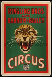 6z0166 RINGLING BROS & BARNUM & BAILEY CIRCUS linen 28x42 circus poster 1934 great leopard art, rare!