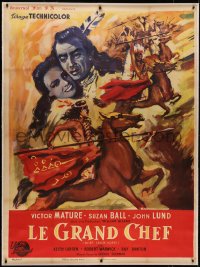 6z0069 CHIEF CRAZY HORSE linen French 1p 1955 art of Native American Indian Victor Mature, rare!
