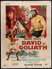 6z0073 DAVID & GOLIATH linen French 1p 1961 Orson Welles as King Saul, different art, ultra rare!
