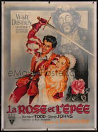 6z0099 SWORD & THE ROSE linen French 1p 1954 Soubie art of Richard Todd protecting Glynis Johns, rare!