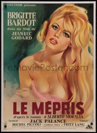 6z0355 LE MEPRIS linen French 23x32 1963 Jean-Luc Godard, Georges Allard art of sexy Brigitte Bardot!