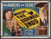6z0140 WHERE THE SIDEWALK ENDS linen 1/2sh 1950 Dana Andrews, sexy Gene Tierney, Otto Preminger noir!