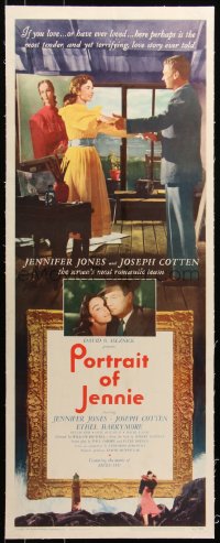 6z0149 PORTRAIT OF JENNIE linen insert 1949 Joseph Cotten loves beautiful ghost Jennifer Jones!