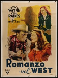 6z0012 TALL IN THE SADDLE linen Italian 1p 1947 different art of John Wayne & Ella Raines by Geleng!