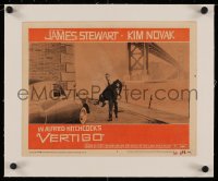 6z0245 VERTIGO linen LC #7 1958 Alfred Hitchcock, James Stewart carrying blonde Kim Novak by bridge!