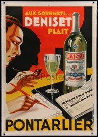 6z0046 DENISET linen 39x55 French advertising poster 1930 Charles art of man with absinthe, rare!