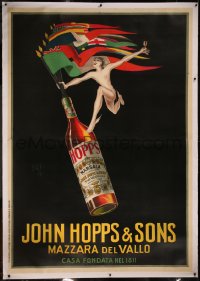 6z0048 JOHN HOPPS & SONS linen 53x76 Italian advertising poster 1940s Bazzi art of Mercury & bottle!