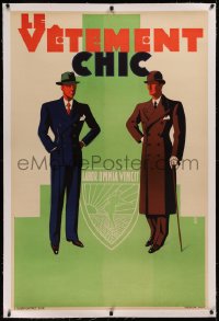 6z0047 LE VETEMENT CHIC linen 31x47 French advertising poster 1934 SM art of men in nice suits, rare!