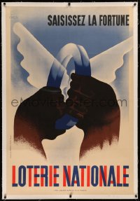 6z0049 LOTERIE NATIONALE linen 32x47 French special poster 1935 A. Simon art of hands holding ring!