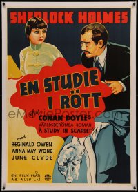 6z0277 STUDY IN SCARLET linen Swedish 1933 art of Anna May Wong & Komai, Sherlock Holmes, ultra rare!