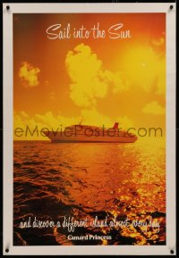 6z0180 CUNARD LINE linen 24x37 travel poster 1980s sail into the sun & discover new islands, rare!