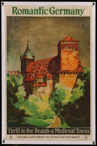 6z0190 ROMANTIC GERMANY linen 26x40 German travel poster 1930s Jupp Wiertz art of medieval town!