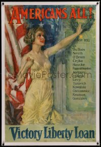 6z0206 AMERICANS ALL linen 27x40 WWI war poster 1919 wonderful Howard Chandler Christy patriotic art!