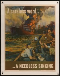 6z0203 CARELESS WORD A NEEDLESS SINKING linen 29x38 WWII war poster 1942 art by Anton Otto Fischer!