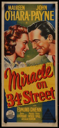 7a0165 MIRACLE ON 34th STREET Aust daybill 1947 art of Maureen O'Hara & John Payne, different & rare!