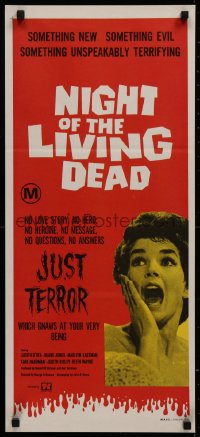 7a0166 NIGHT OF THE LIVING DEAD Aust daybill 1972 different image, Just Terror tagline, ultra rare!
