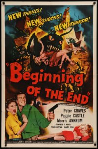 7a0298 BEGINNING OF THE END 1sh 1957 Peter Graves & pretty Peggie Castle, giant grasshopper sci-fi!