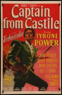 7a0301 CAPTAIN FROM CASTILE 1sh 1947 great c/u art of Tyrone Power with sword by Sergio Gargiulo!