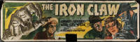 7a0201 IRON CLAW 35x118 cloth banner 1941 art of metal hand grabbing stars + masked villain, rare!