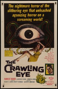 7a0303 CRAWLING EYE 1sh 1958 classic art of the slithering eyeball monster with female victim!