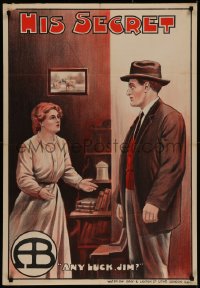 7a0049 HIS SECRET English 1sh 1913 art of Donald Crisp, first directed by Lionel Barrymore, rare!