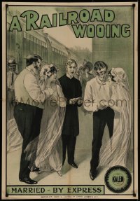 7a0050 RAILROAD WOOING English 1sh 1913 great art of couple married by express train, ultra rare!